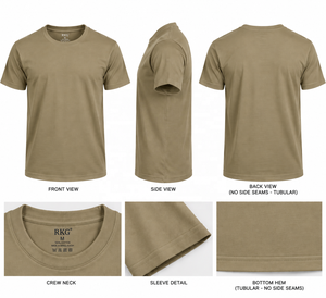 Camiseta Tubular de Algodón 100% para Hombre, Cuello Redondo, Manga Corta, Color Caqui - Product Image 1