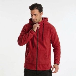 Sweat-shirt à capuche zippé en polaire vert olive pour homme, coupe classique, décontracté, pour l'automne, 100 % polyester, respirant, tricoté, couleur unie - Product Image 5