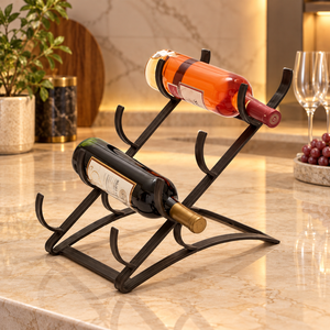 Porte-bouteilles en métal noir à 4 emplacements, design diagonal, pour la maison, le bar, le restaurant, comptoir, présentation et rangement - Product Image 1