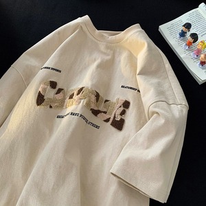 Oversized <b>White</b> <b>T</b>-<b>Shirt</b> With Green Flock Letter Print Short Sleeve O-Neck Streetwear Men's Jersey Knitted Cotton - Product Image 2