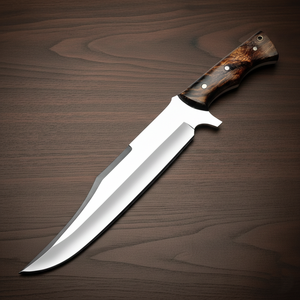 Couteau de chasse Bowie de survie en plein air DIY OEM de haute qualité, lame en acier Damas, pointe clip, manche en bois, 18 pouces - Product Image 2