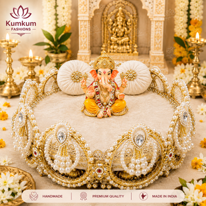 Nuevo y Popular Singhasan de Terciopelo Rojo Hecho a Mano en India con Perlas Doradas, Ídolo Divino Laddu Gopal Krishna Ganesh Ji, Decoración Festiva para el Hogar - Product Image 2