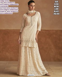 Salwar Kameez traditionnel en georgette brodé pour femmes, longueur au sol, avec motifs faits à la main 240303 - Product Image 1