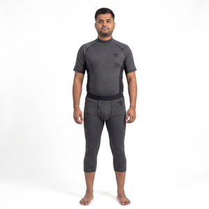 Men's Recycled Merino <b>Wool</b> <b>Base</b> <b>Layer</b> Set-3/4 Tights & Short Sleeve Top Techwear Hunting Underwear - Product Image 1