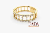 Bague ouverte minimaliste Dada Diamond Jewellery en or plaqué rhodium avec diamants baguette de laboratoire, double rangée, pour femme