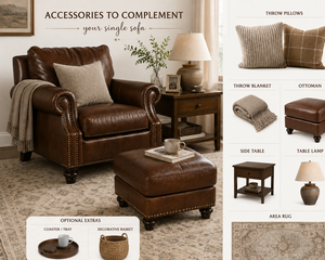 Sillón de Cuero Vacuno Genuino de Alta Calidad, Silla de Acento Tapizada en Cuero Vacuno Real con Brazos Enrollados, Asiento Duradero para Sala de Estar - Product Image 5