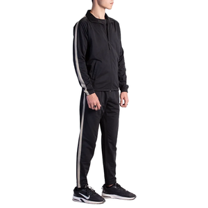 Men's Black Grey Striped Tracksuit Set Zip Up Stand Collar Jacket And Long <b>Pants</b> Sporty Two Piece Outfit - Product Image 1