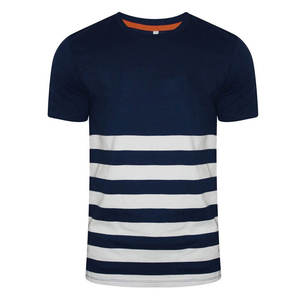 T-shirt à rayures nautiques pour homme avec logo personnalisé, rayures horizontales bleu marine et blanc, style marin, coton, manches courtes, décontracté, style marine - Product Image 1