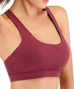 Sujetador deportivo para mujer, cuello redondo, espalda cruzada, soporte medio, sin costuras, color liso, para yoga - Product Image 6