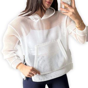 Novedad 2026: Sudadera con Capucha de Manga Corta para Mujer, Estilo Casual de Verano, con Malla de Cristal en Contraste - Product Image 5