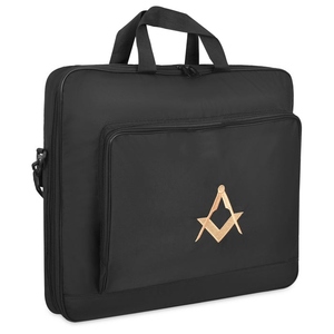 Master Mason Blue Lodge Apron Case Black Cordura with Gold Square and Compass Custom Embroidery - Product Image 1