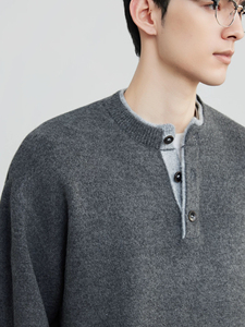 <b>Men's</b> Wholesale <b>Henley</b> Sweater <b>Long</b> <b>Sleeve</b> Knit Pullover Button Neck Warm Soft Casual Winter Sweater OEM ODM Apparel Manufacture - Product Image 4