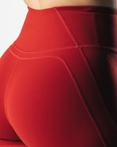 Nouveaux shorts de sport pour femmes, tricotés, couleur rouge unie, respirants, taille élastique, coupe classique, taille haute - Product Image 5