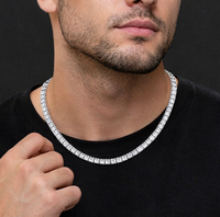 Collier tennis de luxe géométrique en argent sterling 925 / argent Tai avec moissanite, chaîne maille glacée, bijoux hip-hop unisexe 6 mm