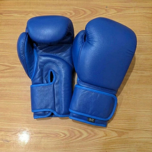 Gants de boxe en cuir bleu en gros avec fermeture auto-agrippante, équipement de sparring avec logo personnalisé en relief pour adultes YM-BGW-06 - Product Image 1