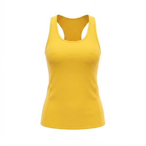 Débardeur pour femme, jaune uni, col rond, respirant, tricoté, style sportif, longueur normale, 100% polyester - Product Image 2