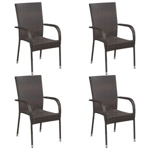 Set di 4 Sedie da Pranzo in Rattan PE Marrone con Struttura in Acciaio Verniciato a Polvere, Collezione Sedie da Giardino - Product Image 1