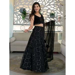 Evening Dresses Marvelous Black <b>Sequin</b> Organza Lehenga Choli for Party Wear - Product Image 4