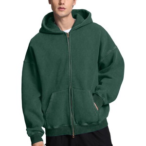 Nouvelle Arrivée Sweat à Capuche Zippé Vert pour Homme, Décontracté, Uni, à Manches Longues avec Poches, Style Streetwear Automne, ODM OEM - Product Image 1