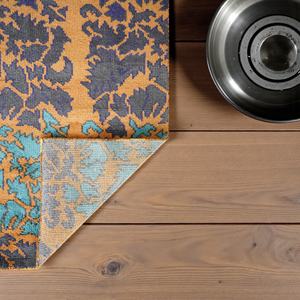 Tapis en laine noué à la main, motif abstrait, écologique, bleu turquoise, moutarde, tapis de salon - Product Image 4