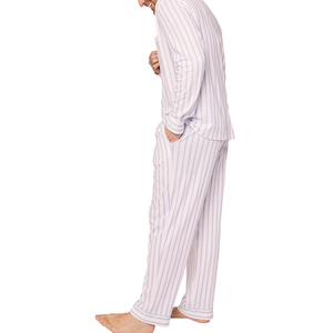 Vente en gros de pyjamas de luxe pour hommes, manches longues, 100% coton, ensemble de vêtements de nuit 2 pièces avec tissu respirant pour l'été - Product Image 2