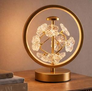 Modern Brass Table Lamp With Crystal Flower Shade Warm Light For Bedroom <b>Decorative</b> <b>Lighting</b> - Product Image 1