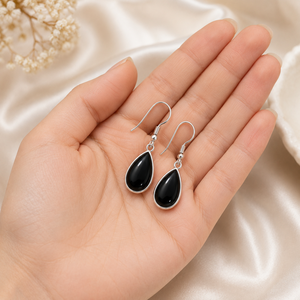 Natural Green Onyx Bohemian Style Pear Cut Water <b>Drop</b> Dangle Earrings 925 Sterling Silver Bezel Set Certified Women's Gift - Product Image 2
