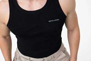 Oneten <b>Men's</b> <b>Black</b> Solid Sleeveless Tank Top Crew Neck Breathable Polyester/Cotton Athletic <b>Vest</b> with Embroidery - Product Image 6