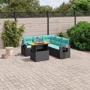 Juego de sofás de patio de ratán sintético negro de 6 piezas con cojines, muebles de exterior - Product Image 1