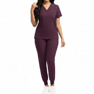 Ensemble d'uniformes médicaux professionnels pour infirmières, manches courtes, tissé, respirant, personnalisable - Product Image 1