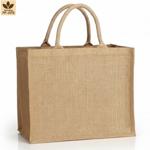 Custom Logo Laminated Natural Jute Tote Bag 28x23x10 cm Reusable Promotional Shopping <b>Gift</b> Bag Wholesale Manufacturer Exporter - Product Image 1