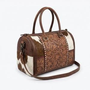 Bolsos de Viaje Deportivos Mini Speedy de Cuero Genuino 100% con Grabado Floral en Piel Marrón y Blanca, Resistentes al Agua, para Mujer - Product Image 2