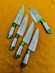 Lot de 1 à 10 couteaux de cuisine avec manche en résine verte, motif laser Damas, en acier inoxydable, couteau de chef pour trancher la viande et piquer - Product Image 5