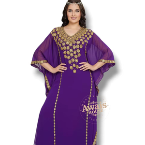 Robe de soirée élégante AWAIS HOUSE pour femme, en mousseline de soie, longue, à manches longues, ornée de perles et de sequins, coupe trapèze, en polyester - Product Image 1