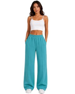 Pantalon de jogging ample taille haute bleu aqua pour femme, personnalisé par le fabricant, coupe décontractée, style streetwear, pour le quotidien - Product Image 1