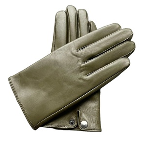 Gants en cuir véritable pour homme, élégants, verts, chauds, en peau de mouton, pour l'hiver, fermeture à pression au poignet - Product Image 1