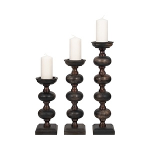Antique <b>Set</b> Of 3 Dark Wood Pillar <b>Candle</b> Holders Handcrafted Turned Design For Rustic Home Decor High Quality Export Item - Product Image 2