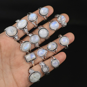 Wholesale Bismillah Gems Natural Rainbow Moonstone Women's Vintage Artisan Jewelry 925 Sterling <b>Silver</b> Plated Bezel <b>Set</b> <b>Rings</b> - Product Image 1