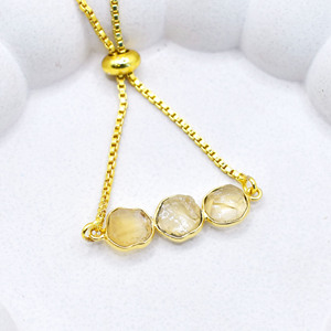 Pulsera de Citrino Natural, Chapada en Oro, Ajustable, con Cuentas, Joyería Delicada con Piedras Preciosas, Regalo para Ella - Product Image 2