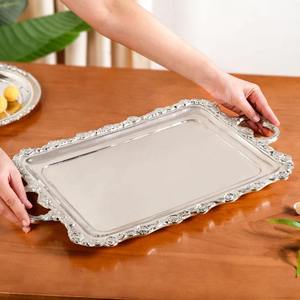 Rectangular Silver <b>Tray</b> with Handles Luxury Serving <b>Tray</b> Metal Serving <b>Tray</b> Elegant <b>Dinner</b> Table <b>Tray</b> serving <b>tray</b> Rectangular - Product Image 5