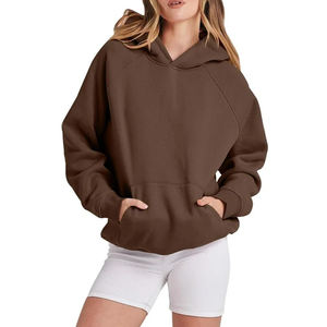 Sudaderas deportivas extragrandes de punto con media cremallera para mujer, con capucha, informales, de invierno, lisas, de fabricante directo - Product Image 1