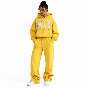 Conjunto de Sudadera con Capucha y Pantalones Deportivos para Mujer, de Algodón y Felpa, para Invierno, 500 GSM, Bordado - Product Image 1