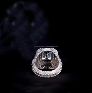 Radiant Cut Moissanite Iced Men's 925 Sterling <b>Silver</b> Hip Hop Cluster <b>Ring</b> Rhodium Plated <b>Statement</b> Luxury Bling Jewelry Gift - Product Image 3