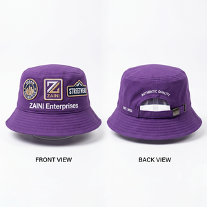 280 GSM Polyester/Cotton Twill Bucket <b>Hat</b> <b>Purple</b> 6 Panel Custom Screen Print 3D Embroidery Woven Patch Logo - Product Image 1