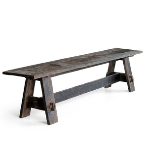 Banco largo Mykonosh de madera premium, minimalista, de madera maciza oscura recuperada, para cocina, comedor, asientos, banco de madera natural rústica. - Product Image 1