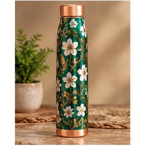 Bouteille d'eau esthétique rouge florale en cuivre écologique, portable, pour voyage, avec garniture en cuivre - Product Image 5