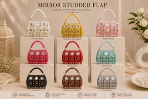 Handmade Beaded Metal Evening Bag With Teardrop Fringe Flap Closure For Party Bridal Events Mirror Work - Product Image 3