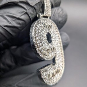 Pendentif Numérique VVS Moissanite en Argent 925, Charme Alphabet Chiffre 9 Entièrement Serties, Gravure de Texte Personnalisée, Pendentif Hip Hop, Cadeau - Product Image 2