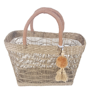 Handwoven Vintage Seagrass Casual <b>Tote</b> <b>Bag</b> with Wave Pattern & Tassel Charm Open Closure Straw <b>Beach</b> Handbag for Home & Fashion - Product Image 3