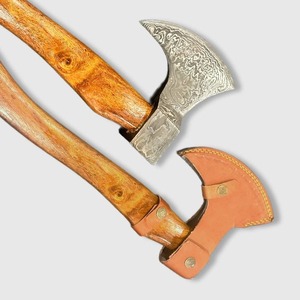 Custom Handmade Damascus Steel <b>Axe</b> Head with Wooden <b>Handle</b> and Leather Sheath-DIY Industrial Grade - Product Image 5